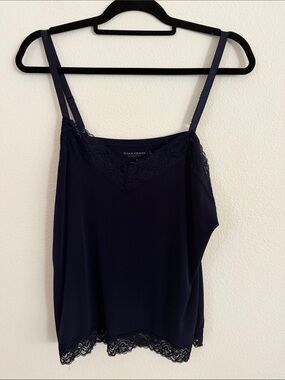 Susan Graver Navy Lace-Trim Cami with Adjustable Straps